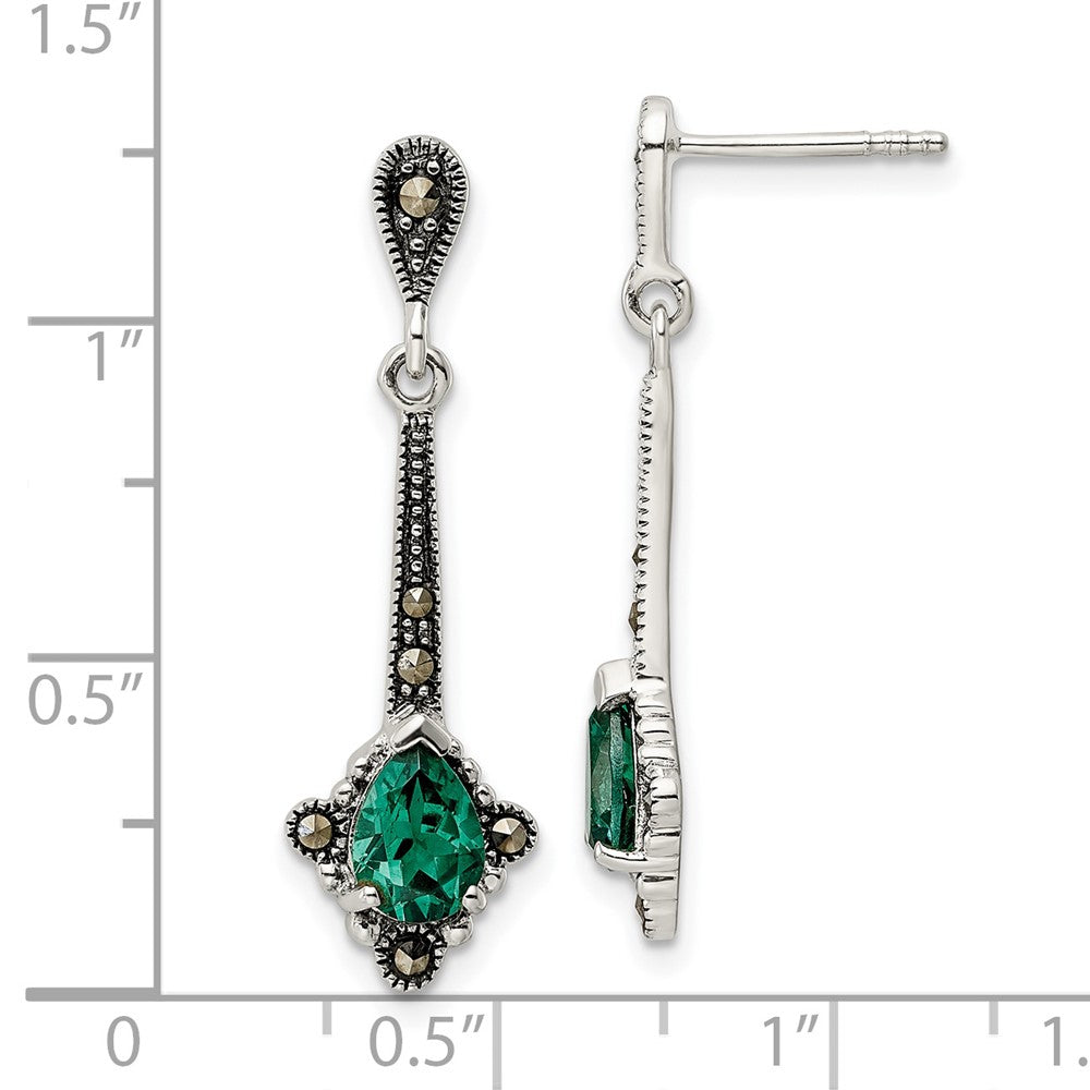 Sterling Silver Antiqued Marcasite u0026 Lab Created Green Quartz Earrings
