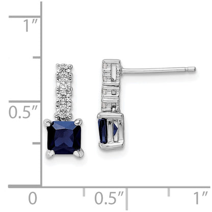 Sterling Silver Polished Rhodium Cr. Blue Spinel and CZ Post Dangle Earring