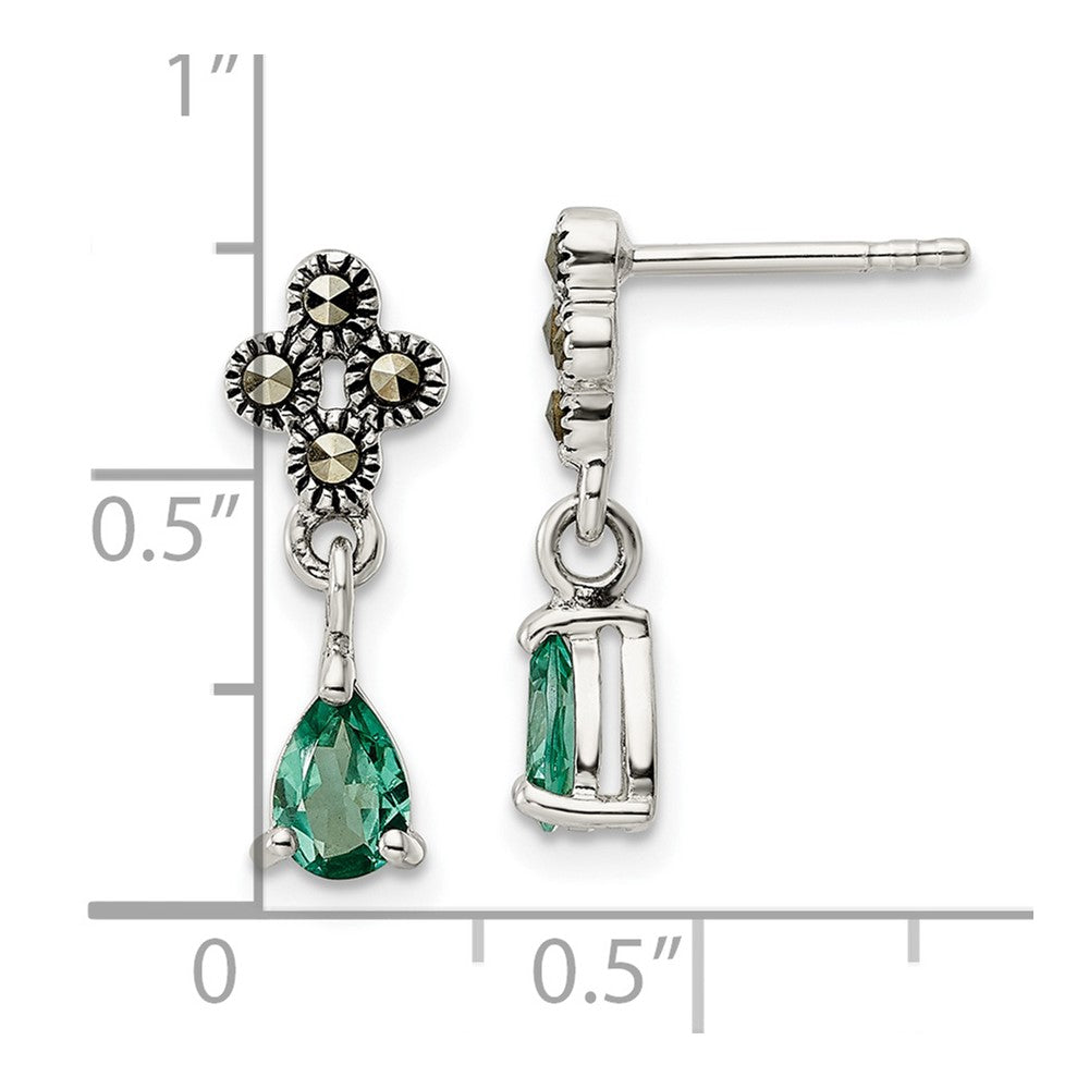 Sterling Silver Antiqued Marcasite u0026 Cr. Green Quartz Post Dangle Earrings