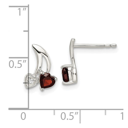 Sterling Silver CZ u0026 .31Garnet Heart Post Earrings