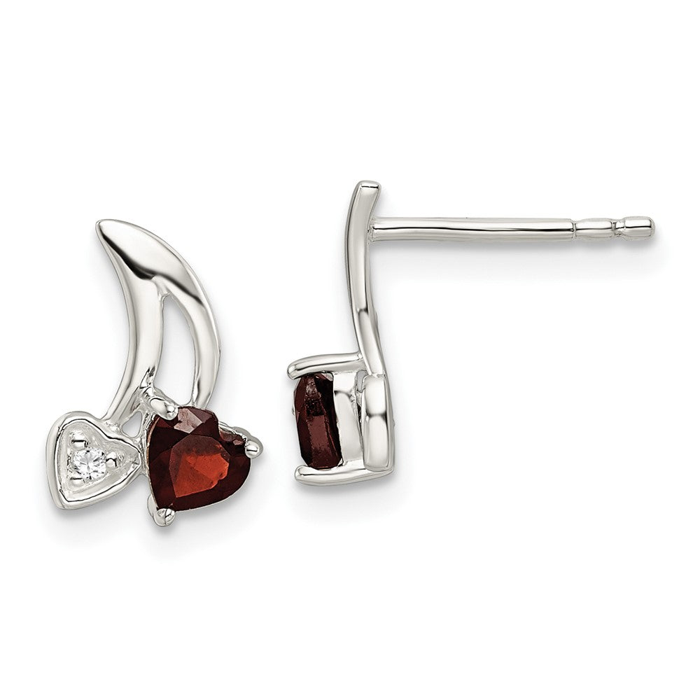 Sterling Silver CZ u0026 .31Garnet Heart Post Earrings