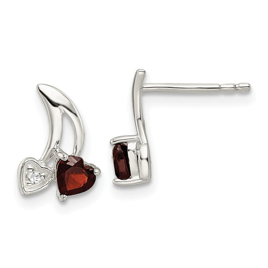 Sterling Silver CZ u0026 .31Garnet Heart Post Earrings