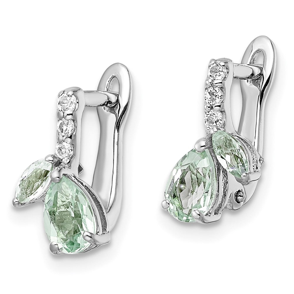 SS RH-plated 1.05t.w. Green Quartz/White Topaz Hinged Earrings
