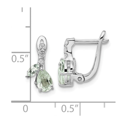 SS RH-plated 1.05t.w. Green Quartz/White Topaz Hinged Earrings