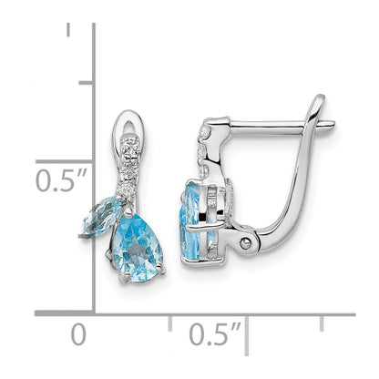Sterling Silver Rhodium-plated Swiss BT/White Topaz Hinged Earrings