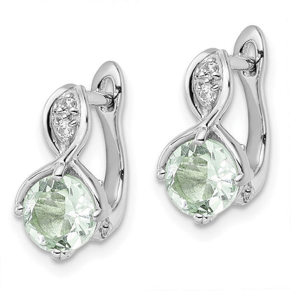 SS RH-plated 1.48t.w. Green Quartz/White Topaz Hinged Earrings