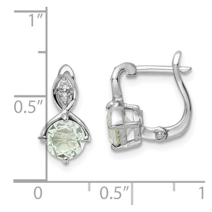SS RH-plated 1.48t.w. Green Quartz/White Topaz Hinged Earrings