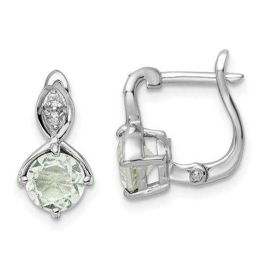 SS RH-plated 1.48t.w. Green Quartz/White Topaz Hinged Earrings
