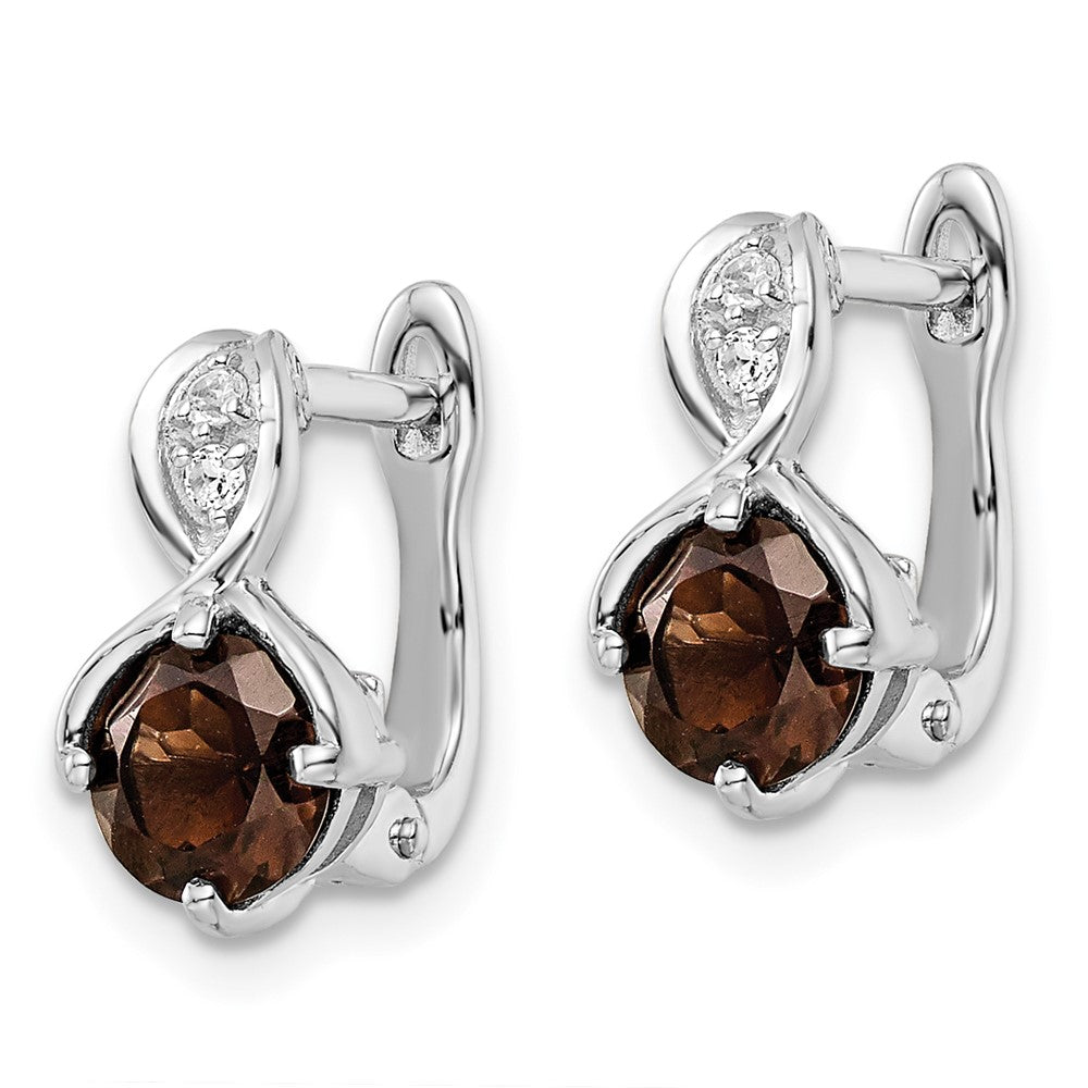SS RH-plated 1.48t.w. Smoky Quartz/White Topaz Hinged Earrings