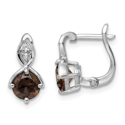SS RH-plated 1.48t.w. Smoky Quartz/White Topaz Hinged Earrings