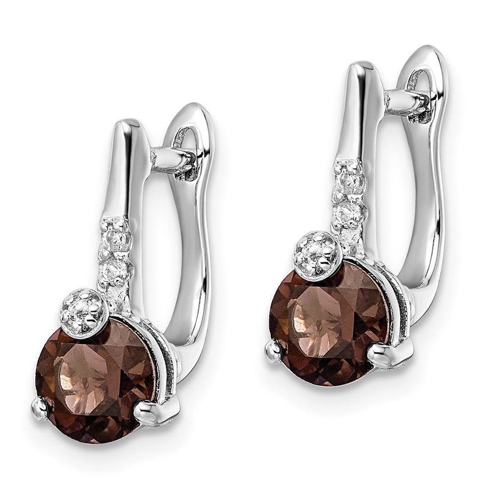 SS RH-plated 1.49t.w. Smoky Quartz/White Topaz Hinged Earrings