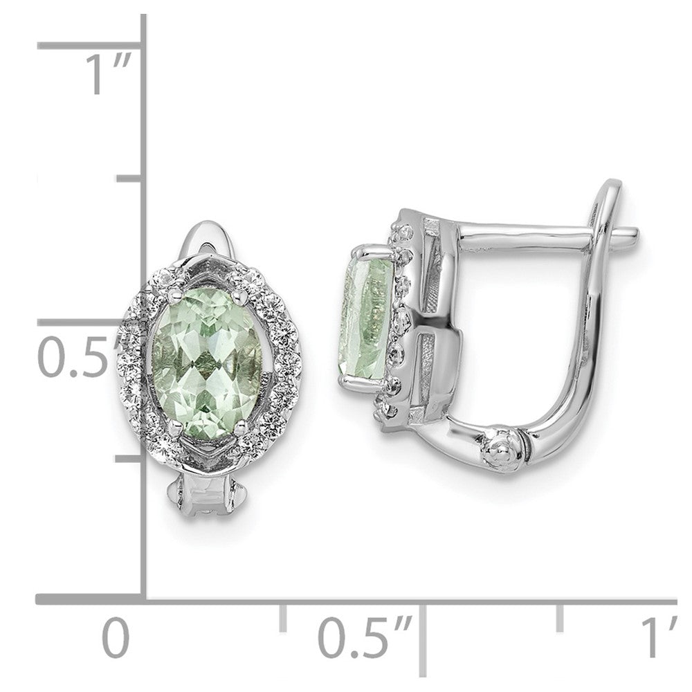 SS RH-plated 1.74t.w. Green Quartz/WT Oval Hinged Earrings