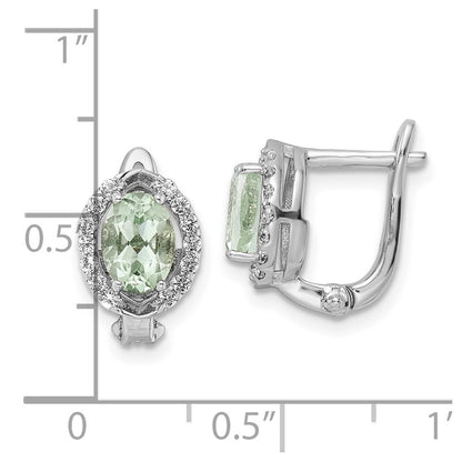 SS RH-plated 1.74t.w. Green Quartz/WT Oval Hinged Earrings