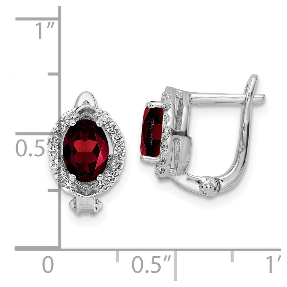 SS RH-plated 2.32t.w. Garnet/White Topaz Oval Hinged Earrings