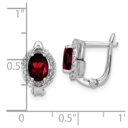 SS RH-plated 2.32t.w. Garnet/White Topaz Oval Hinged Earrings