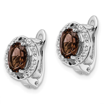 SS RH-plated 1.68t.w. Smoky Quartz/Wht Topaz Hinged Earrings