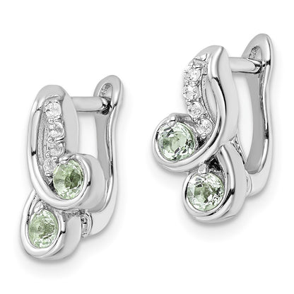 SS Rhod-plate .52t.w. Green Quartz/White Topaz Hinge Earrings