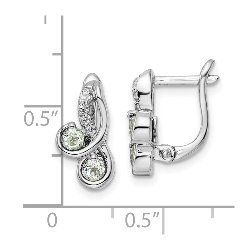 SS Rhod-plate .52t.w. Green Quartz/White Topaz Hinge Earrings