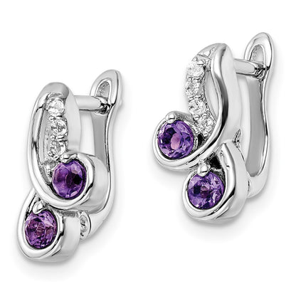 SS Rhod-plated .52t.w. Amethyst/White Topaz Swirl Hinged Earrings