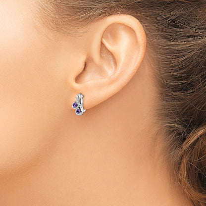 SS Rhod-plated .52t.w. Amethyst/White Topaz Swirl Hinged Earrings