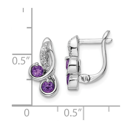 SS Rhod-plated .52t.w. Amethyst/White Topaz Swirl Hinged Earrings
