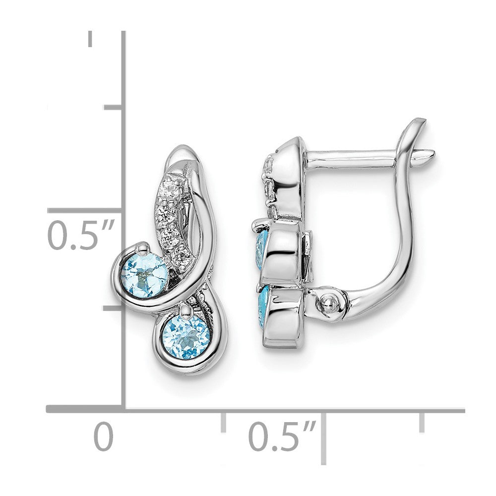 SS Rhod-plated .56t.w. LSBT/White Topaz Swirl Hinged Earrings