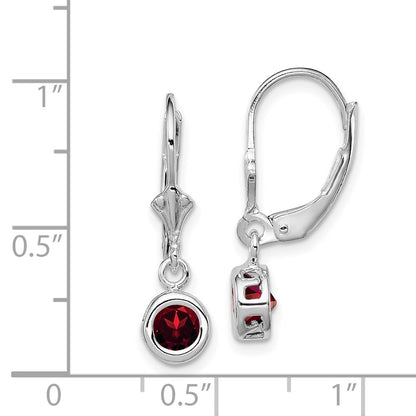 Sterling Silver Rhodium Plated 5mm Round Garnet Leverback Earrings