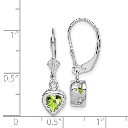Sterling Silver Rhodium Plated 6mm Heart Peridot Leverback Earrings