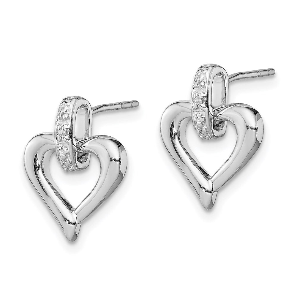 Sterling Silver Rhodium Heart w/Diamond Earrings