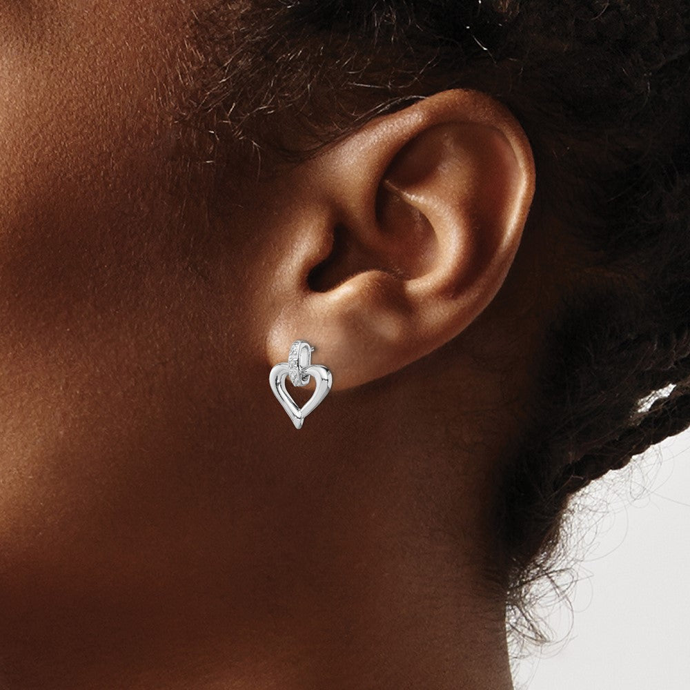 Sterling Silver Rhodium Heart w/Diamond Earrings