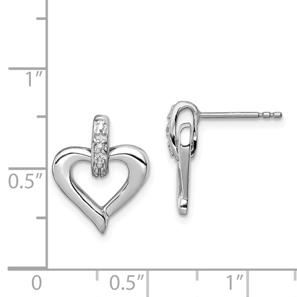 Sterling Silver Rhodium Heart w/Diamond Earrings