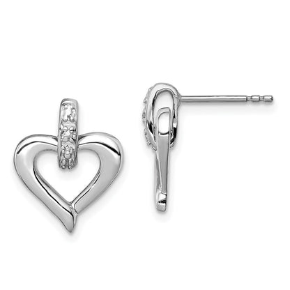 Sterling Silver Rhodium Heart w/Diamond Earrings