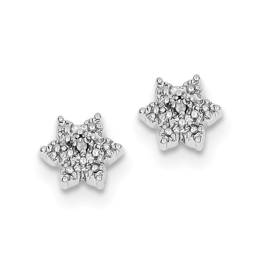 Sterling Silver Rhodium Star w/Diamond Earrings