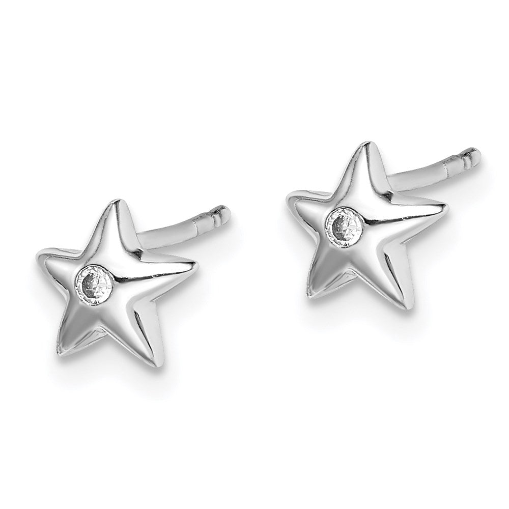 Sterling Silver Rhodium Diamond Star Earrings