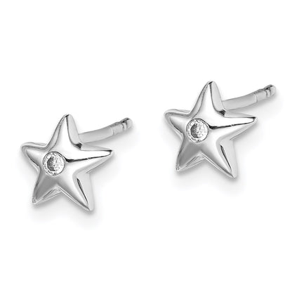 Sterling Silver Rhodium Diamond Star Earrings