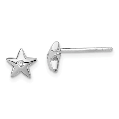 Sterling Silver Rhodium Diamond Star Earrings