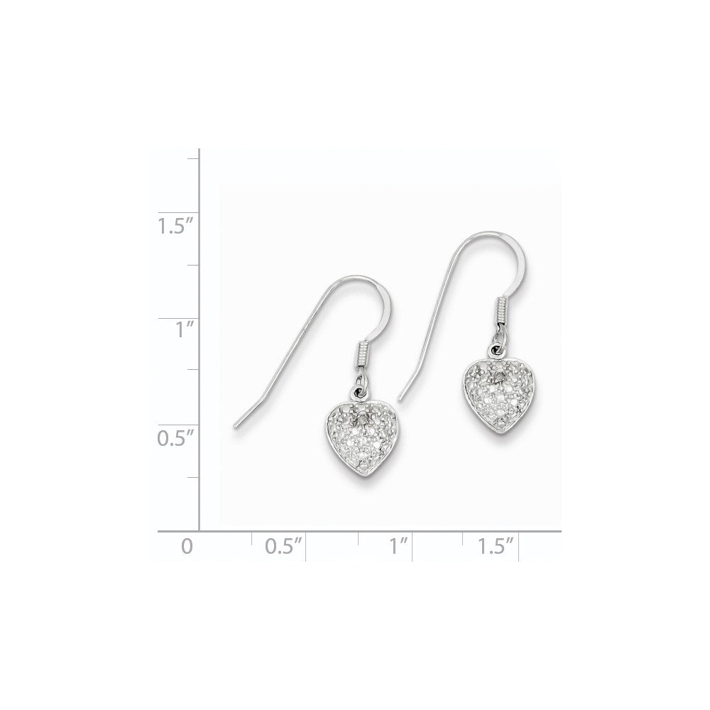 Sterling Silver Rhodium Heart Diamond Earrings