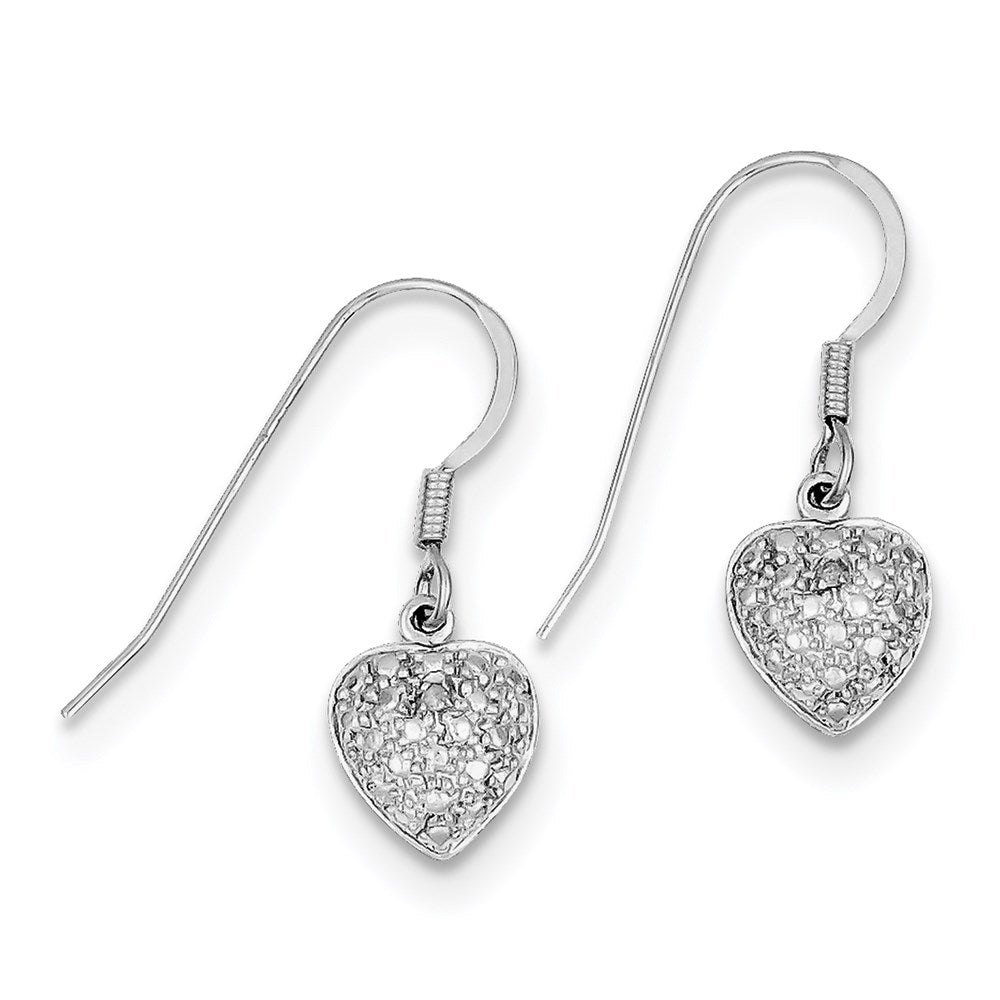 Sterling Silver Rhodium Heart Diamond Earrings