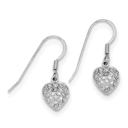 Sterling Silver Rhodium Heart Diamond Earrings
