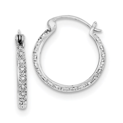 Sterling Silver Rhodium Diamond Hoop Earring