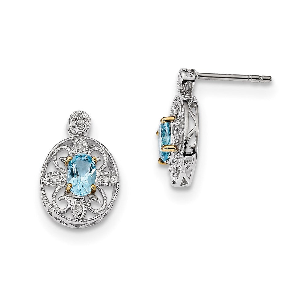 Sterling Silver u0026 14K Sky Blue Topazu0026 Diamond Earrings