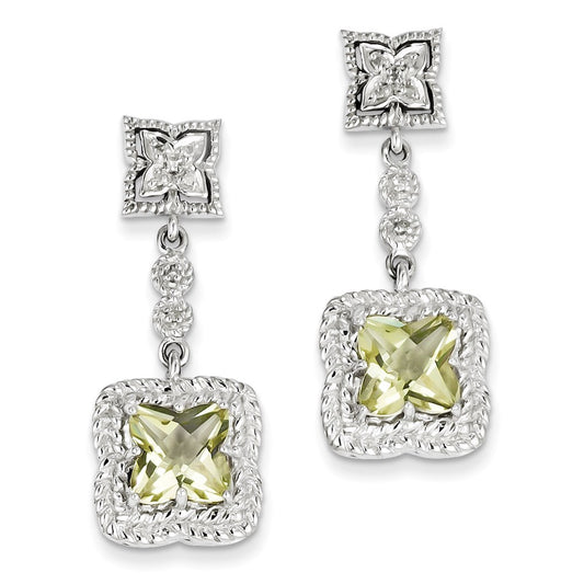 Sterling Silver Lemon Quartz u0026 Diamond Earrings