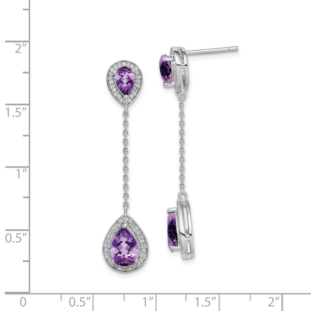 Sterling Silver Rhodium-plated Diamond and Amethyst Earring