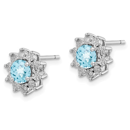 Sterling Silver Rhodium-plated Diamond u0026 Light Swiss Blue Topaz Earring