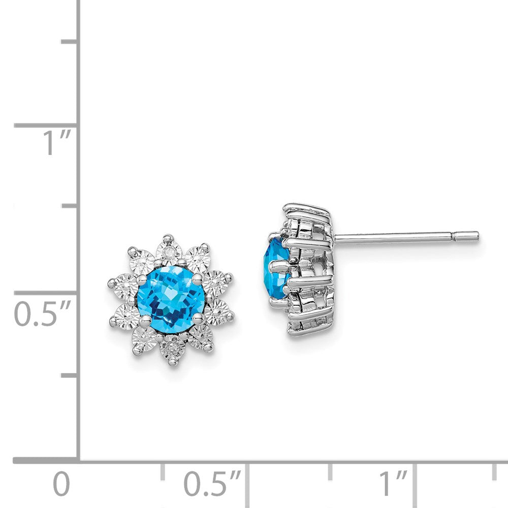 Sterling Silver Rhodium-plated Diamond u0026 Light Swiss Blue Topaz Earring