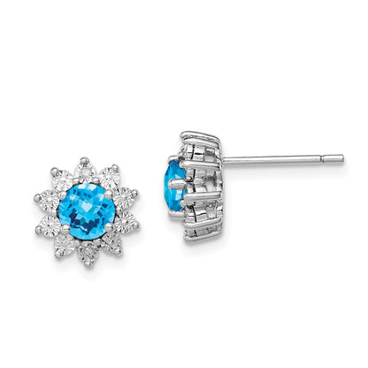 Sterling Silver Rhodium-plated Diamond u0026 Light Swiss Blue Topaz Earring