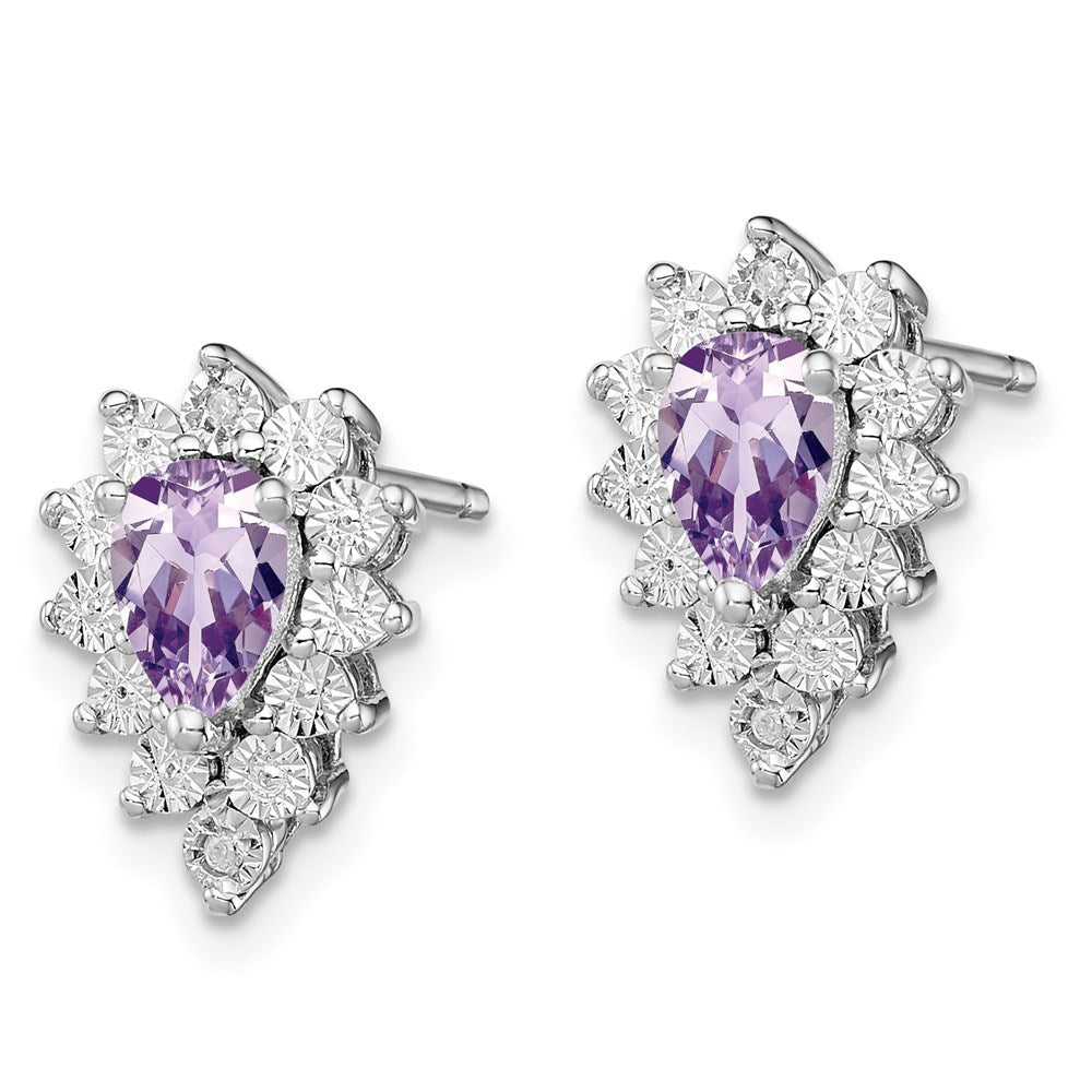 Sterling Silver Rhodium-plated Diamond u0026 Pink Quartz Earring