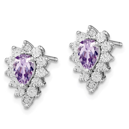 Sterling Silver Rhodium-plated Diamond u0026 Pink Quartz Earring