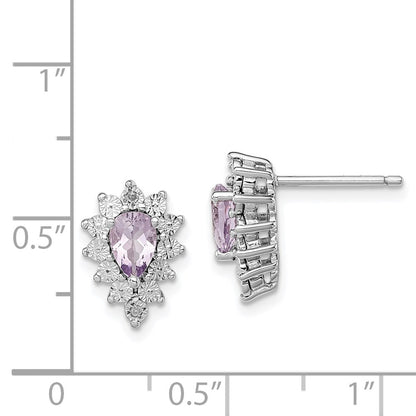 Sterling Silver Rhodium-plated Diamond u0026 Pink Quartz Earring