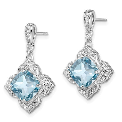 Sterling Silver Rhodium-plated Diamond u0026 Light Swiss Blue Topaz Earrings